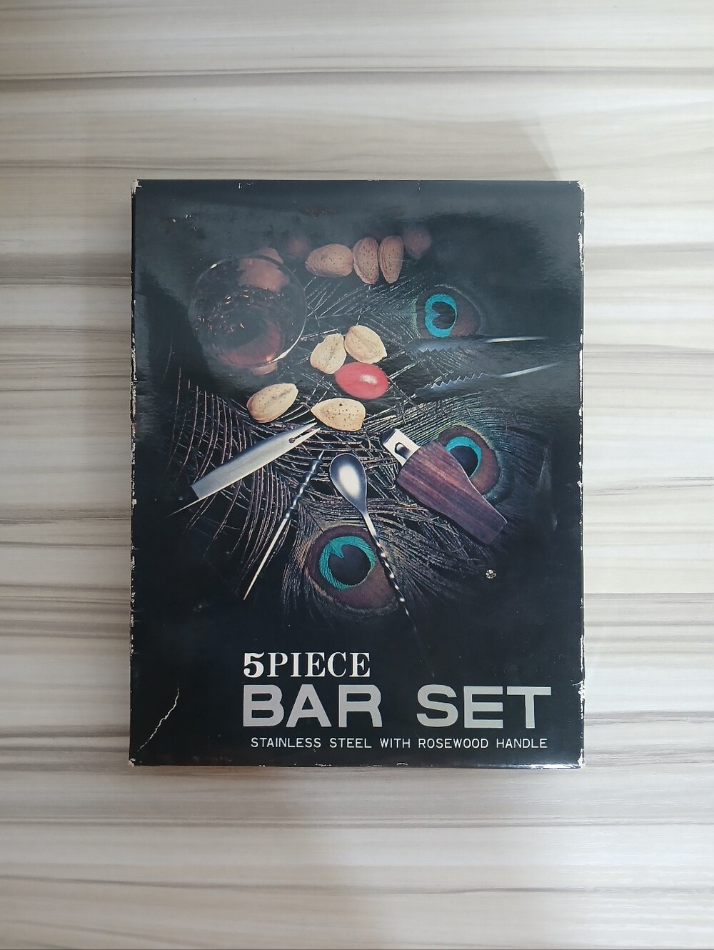 Vtg Mid-Century Modern Stainless Steel Rosewood 5 Piece Bar Set in Box Japan - Picture 2 of 9